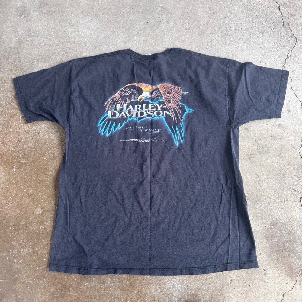 Harley-Davidson T-Shirt Mens XL Black Excellent Eagle One With The Wind Graphic